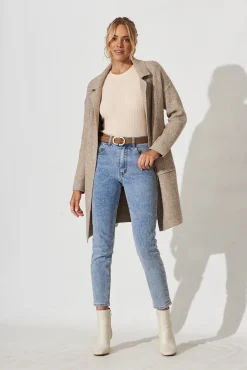 New Quinzy Knit Coat In Taupe Marle Wool Blend Knitwear|Knitwear