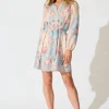 New Rania Dress in Pink and Blue Placement Linen Blend Dresses|Party