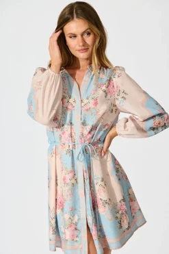 New Rania Dress in Pink and Blue Placement Linen Blend Dresses|Party