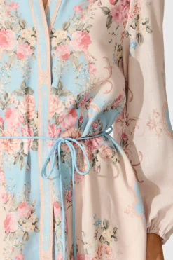 New Rania Dress in Pink and Blue Placement Linen Blend Dresses|Party
