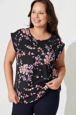 Best Rejina Top In Black With Cherry Blossom Tops|Workwear