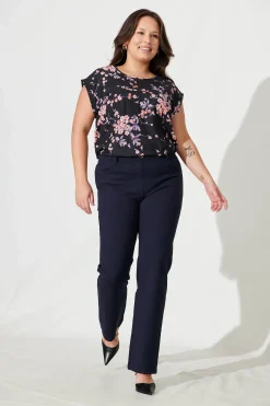 Best Rejina Top In Black With Cherry Blossom Tops|Workwear