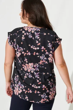 Best Rejina Top In Black With Cherry Blossom Tops|Workwear