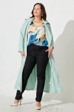 Clearance Rejina Top In Blue And Cream Watercolour Satin Tops|Workwear