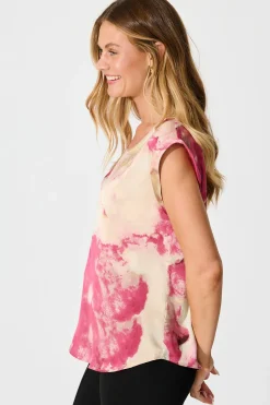 New Rejina Top in Magenta Watercolour Satin Tops|Workwear