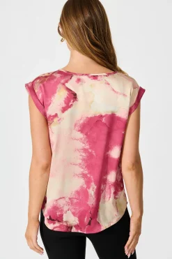 New Rejina Top in Magenta Watercolour Satin Tops|Workwear