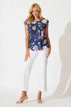 Fashion Rejina Top In Navy With Multi Floral Print Tops|Workwear
