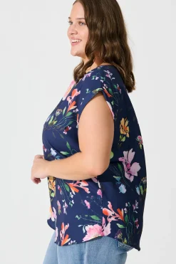 Fashion Rejina Top In Navy With Multi Floral Print Tops|Workwear