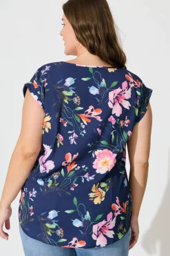 Fashion Rejina Top In Navy With Multi Floral Print Tops|Workwear