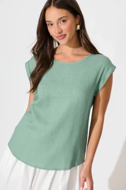 Sale Rejina Top In Pale Green Linen Blend Tops