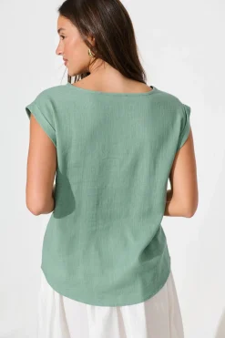 Sale Rejina Top In Pale Green Linen Blend Tops