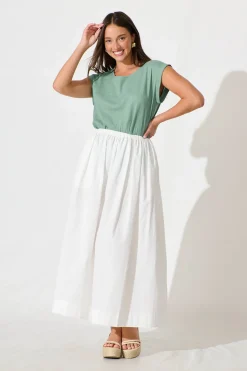 Sale Rejina Top In Pale Green Linen Blend Tops