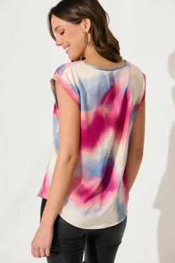 Outlet Rejina Top In Pink And Blue Watercolour Satin Tops|Workwear