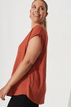 Outlet Rejina Top In Rust Linen Blend Tops|Workwear