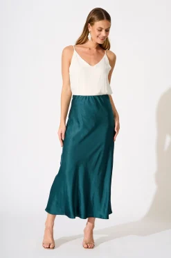 Fashion Reminisce Maxi Skirt in Emerald Satin Bottoms|Skirts & Shorts