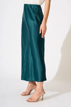 Fashion Reminisce Maxi Skirt in Emerald Satin Bottoms|Skirts & Shorts