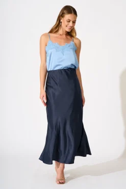 Best Reminisce Maxi Skirt in Navy Satin Bottoms|Skirts & Shorts