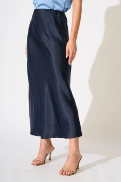 Best Reminisce Maxi Skirt in Navy Satin Bottoms|Skirts & Shorts