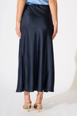 Best Reminisce Maxi Skirt in Navy Satin Bottoms|Skirts & Shorts