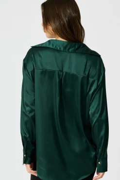 New Retroshine Shirt in Emerald Satin Tops|Workwear