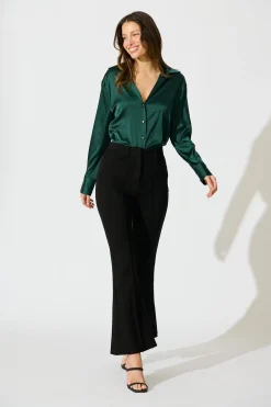 New Retroshine Shirt in Emerald Satin Tops|Workwear