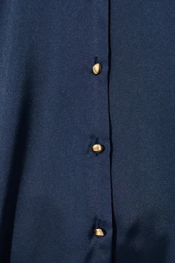 Clearance Retroshine Shirt in Navy Satin Tops|Workwear