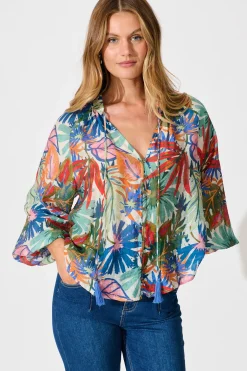 Sale Revelations Top in Multi Leaf Cotton Tops
