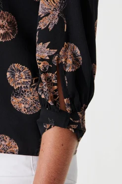 Fashion Rhiah Top in Charcoal with Apricot Floral Tops|Workwear
