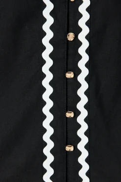 Clearance Ricki Top in Black with White Ric Rac Trim Cotton Tops