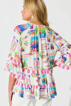 Online Rina Top in White With Bright Resort Print Tops