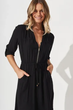 Fashion Rival Zip Dress In Black Dresses|Workwear