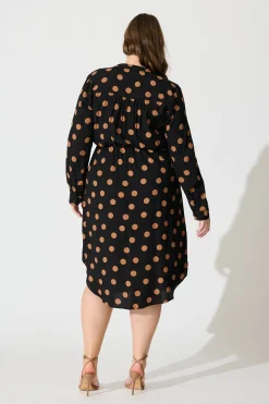Clearance Rival Zip Dress in Black with Brown Spot Dresses|Casual