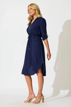 Clearance Rival Zip Dress in Navy Dresses|Casual