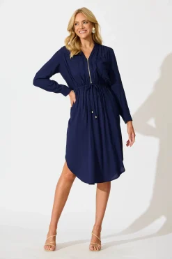Clearance Rival Zip Dress in Navy Dresses|Casual