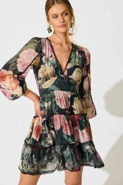 Best Riverstone Dress in Dark Multi Floral with Black Lace Trim Dresses|Party