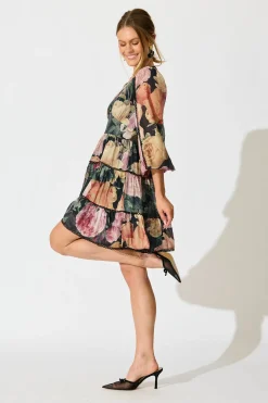 Best Riverstone Dress in Dark Multi Floral with Black Lace Trim Dresses|Party