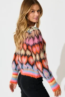 Sale Romance Heart Knit Cardigan in Multi Wool Blend Knitwear|Knitwear