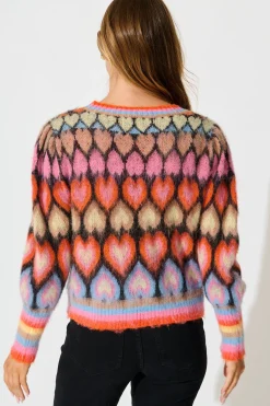 Sale Romance Heart Knit Cardigan in Multi Wool Blend Knitwear|Knitwear