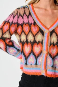 Sale Romance Heart Knit Cardigan in Multi Wool Blend Knitwear|Knitwear