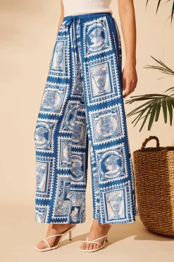 Outlet Romeo Pant in Blue with White Stamp Print Bottoms