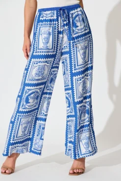Outlet Romeo Pant in Blue with White Stamp Print Bottoms