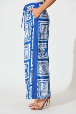 Outlet Romeo Pant in Blue with White Stamp Print Bottoms
