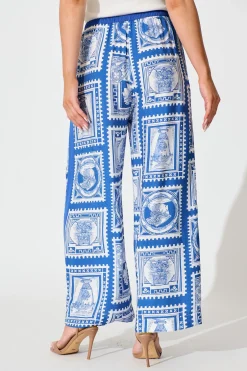 Outlet Romeo Pant in Blue with White Stamp Print Bottoms