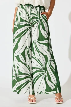 Fashion Romeo Pant In Green with White Leaf Bottoms|Pants