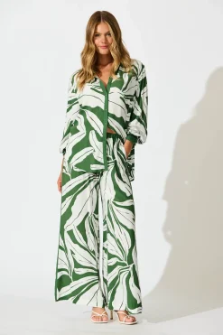 Fashion Romeo Pant In Green with White Leaf Bottoms|Pants