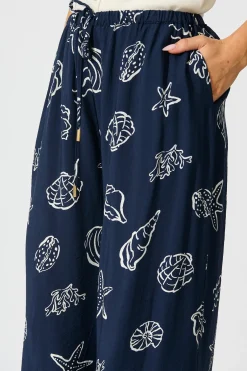 Sale Romeo Pant in Navy with White Shell Print Bottoms|Pants