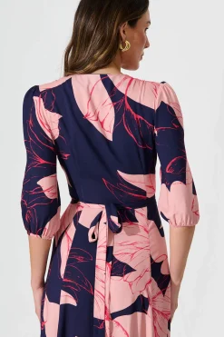 Clearance Ronda Maxi Wrap Dress In Navy With Blush Flower Print Dresses|Casual