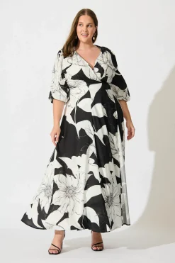 Discount Ronda Maxi Wrap Dress In Black With White Floral Dresses|Casual