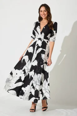 Discount Ronda Maxi Wrap Dress In Black With White Floral Dresses|Casual