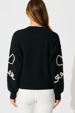 Online Rosa Knit in Black with Cream Bow Cotton Blend Knitwear|Knitwear
